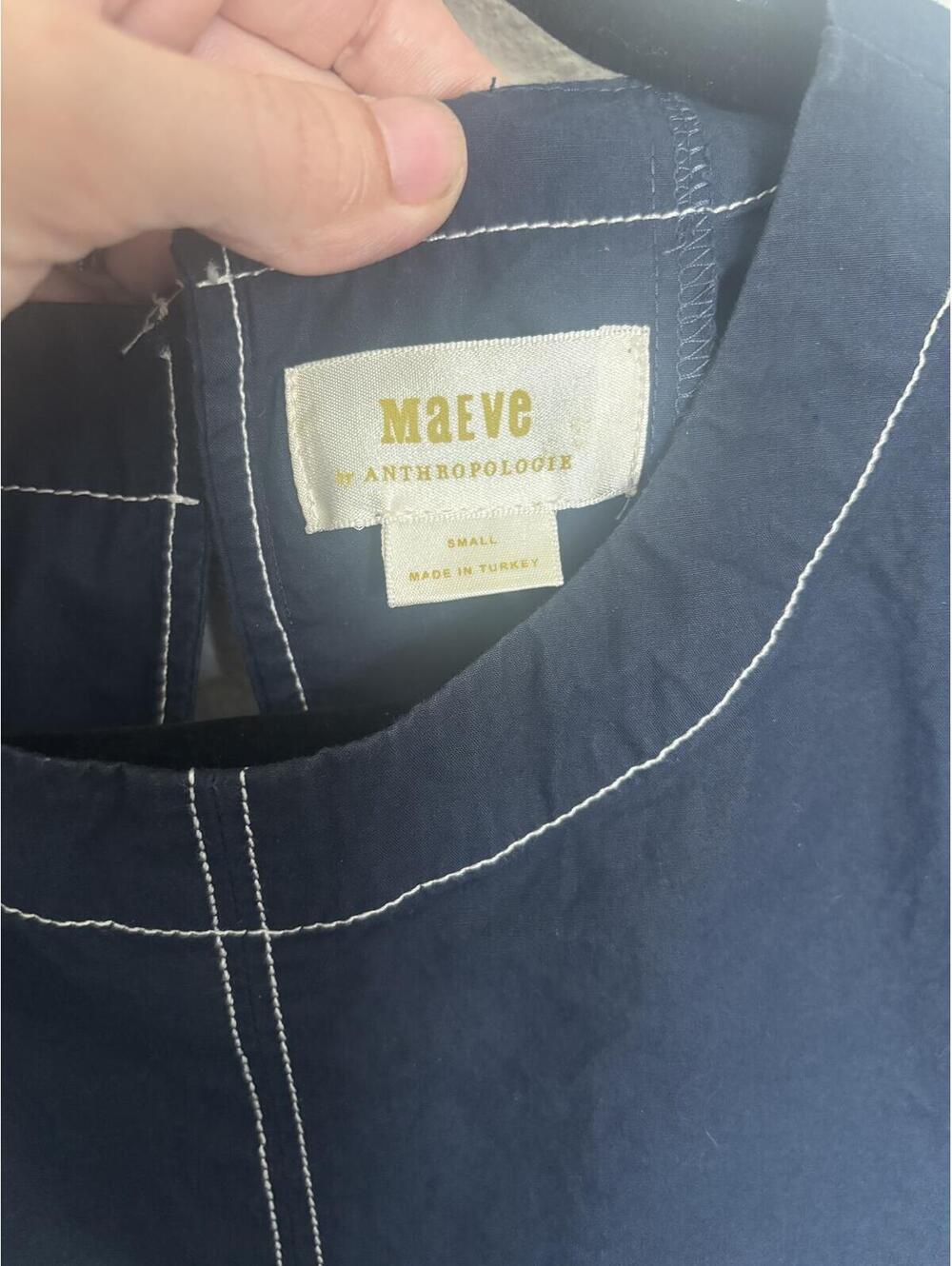 Maeve Navy Blue Short Sleeve Dress with Contrast Stitching, Size Small - Picture 2 of 5
